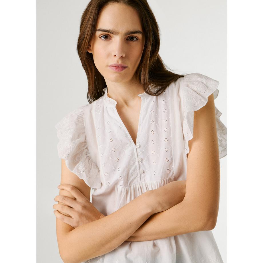 Pepe Jeans London Chemisier brodé à manches volantées  