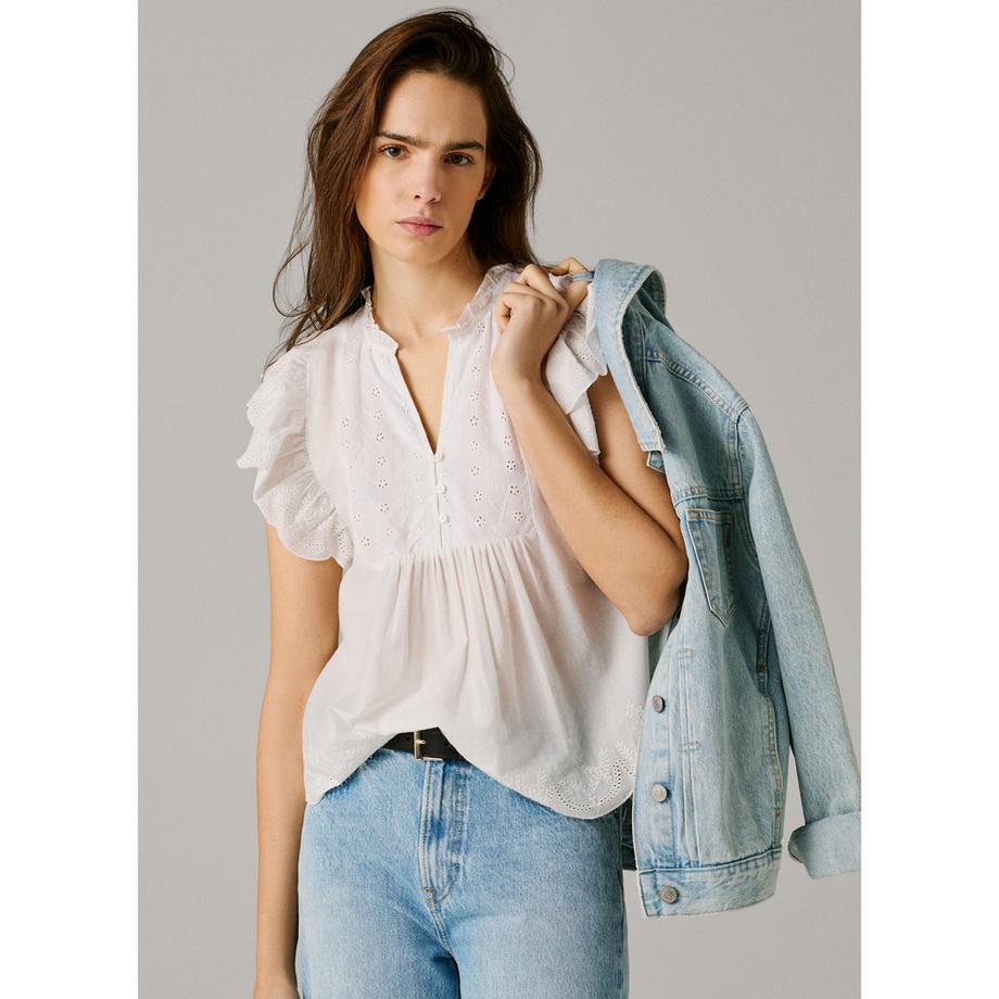 Pepe Jeans London Chemisier brodé à manches volantées  