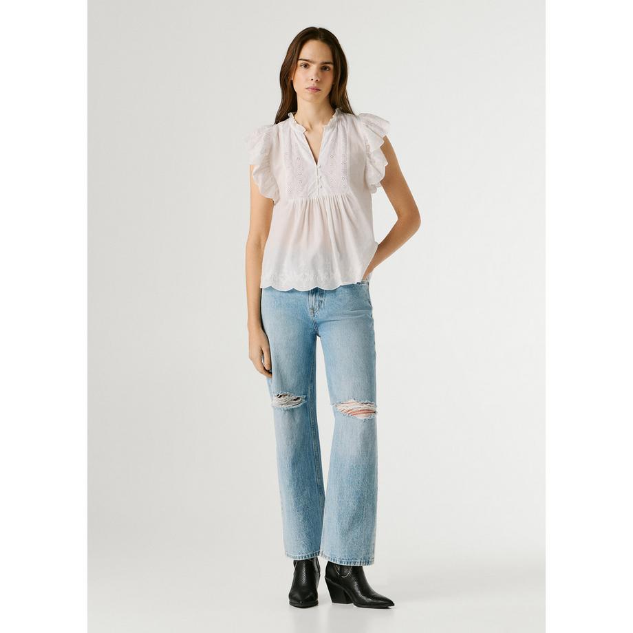 Pepe Jeans London Chemisier brodé à manches volantées  