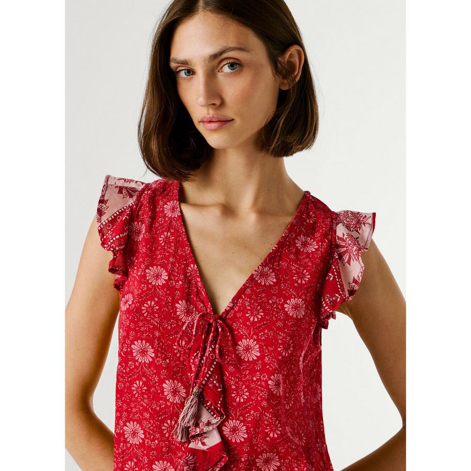 Pepe Jeans London Bluse mit Blumenmuster und Rüschenärmeln  