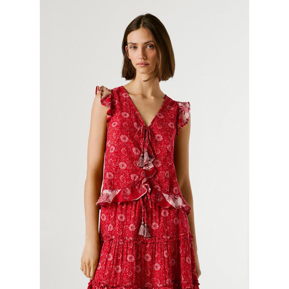 Pepe Jeans London Bluse mit Blumenmuster und Rüschenärmeln  