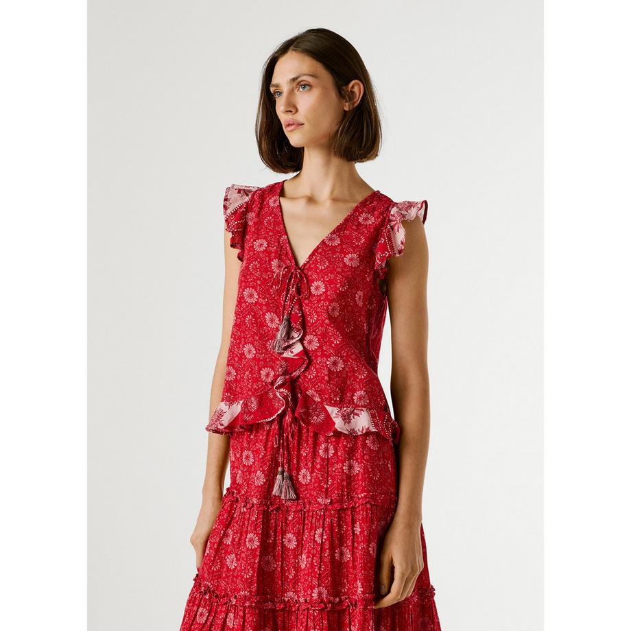 Pepe Jeans London Bluse mit Blumenmuster und Rüschenärmeln  