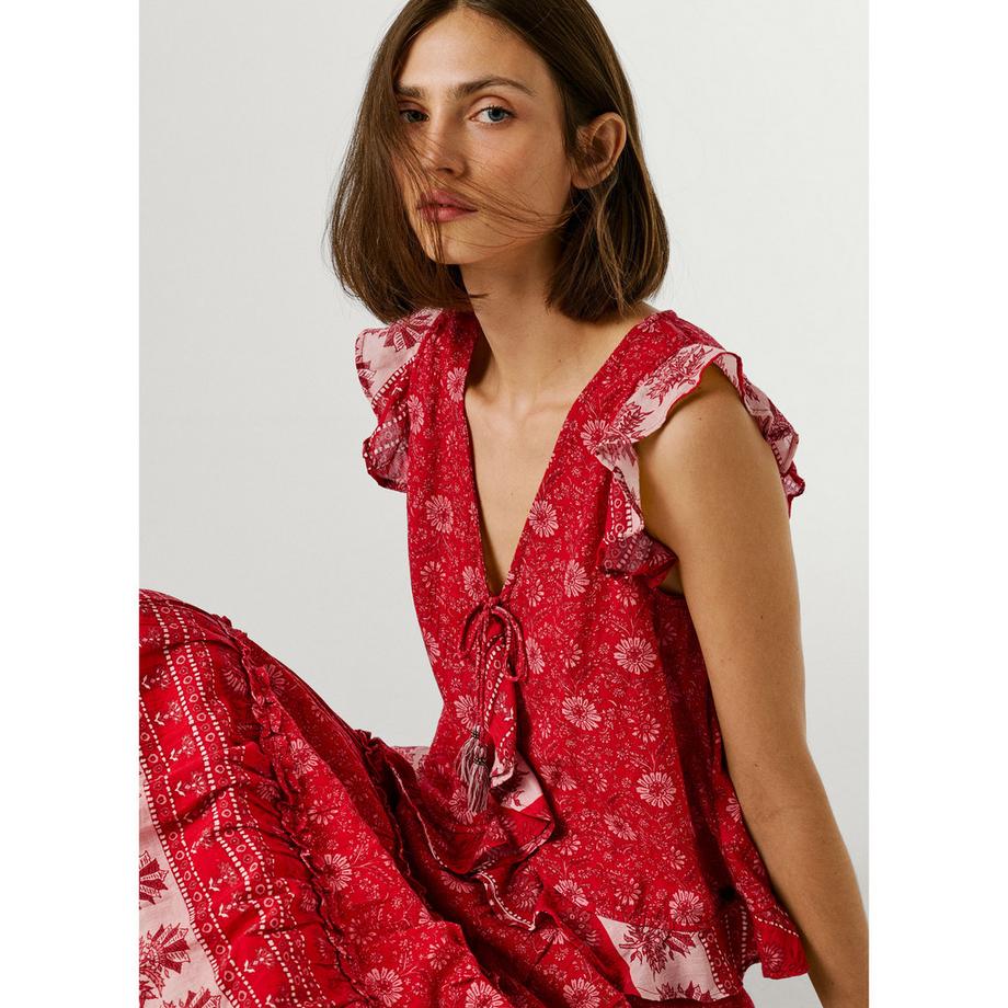 Pepe Jeans London Bluse mit Blumenmuster und Rüschenärmeln  