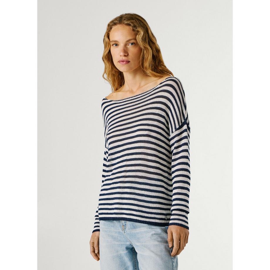 Pepe Jeans London Gestreifter U-Boot-Ausschnitt Pullover  