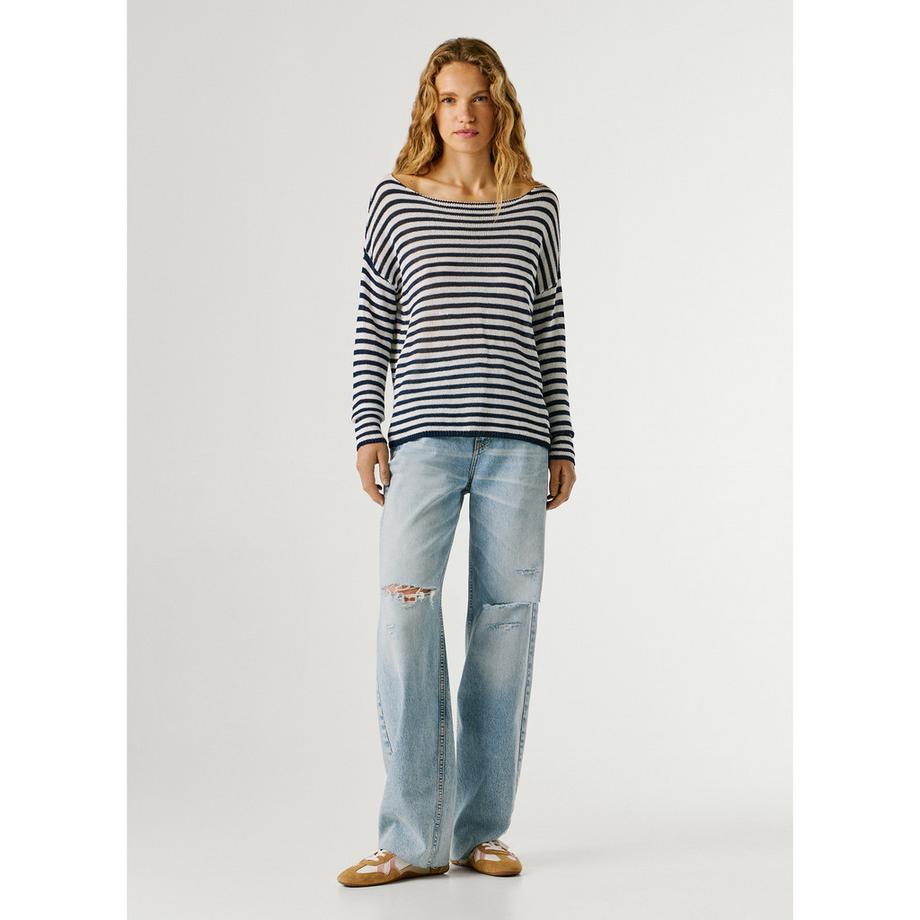 Pepe Jeans London Gestreifter U-Boot-Ausschnitt Pullover  