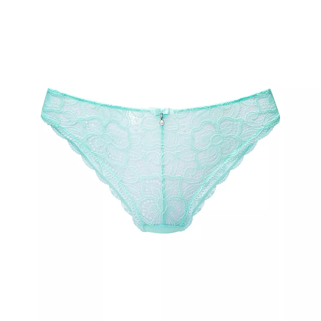 Tanga LASCANA "Nikoletta", Damen, Gr. 40/42, türkis, Spitze, Obermaterial: 88% Polyamid, 12% Elasthan, Unterhosen Tanga, mit feiner Zierschleife und Accessoire in Perlenoptik