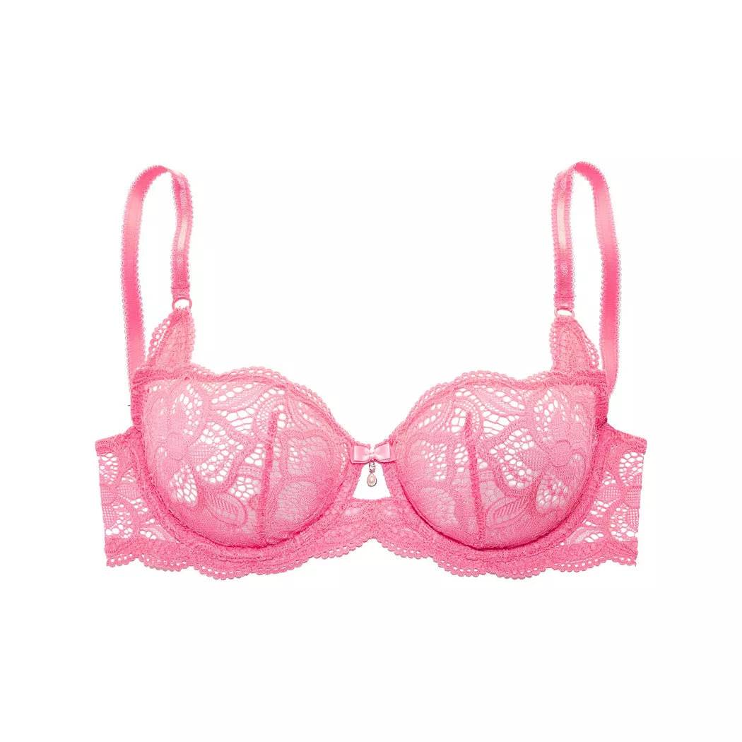 Bügel-BH LASCANA "Nikoletta", Damen, Gr. 80, Cup C, pink, Spitze, Obermaterial: 88% Polyamid, 12% Elasthan, BHs Bügel-BH, aus floraler Stickereispitze, sexy Dessous