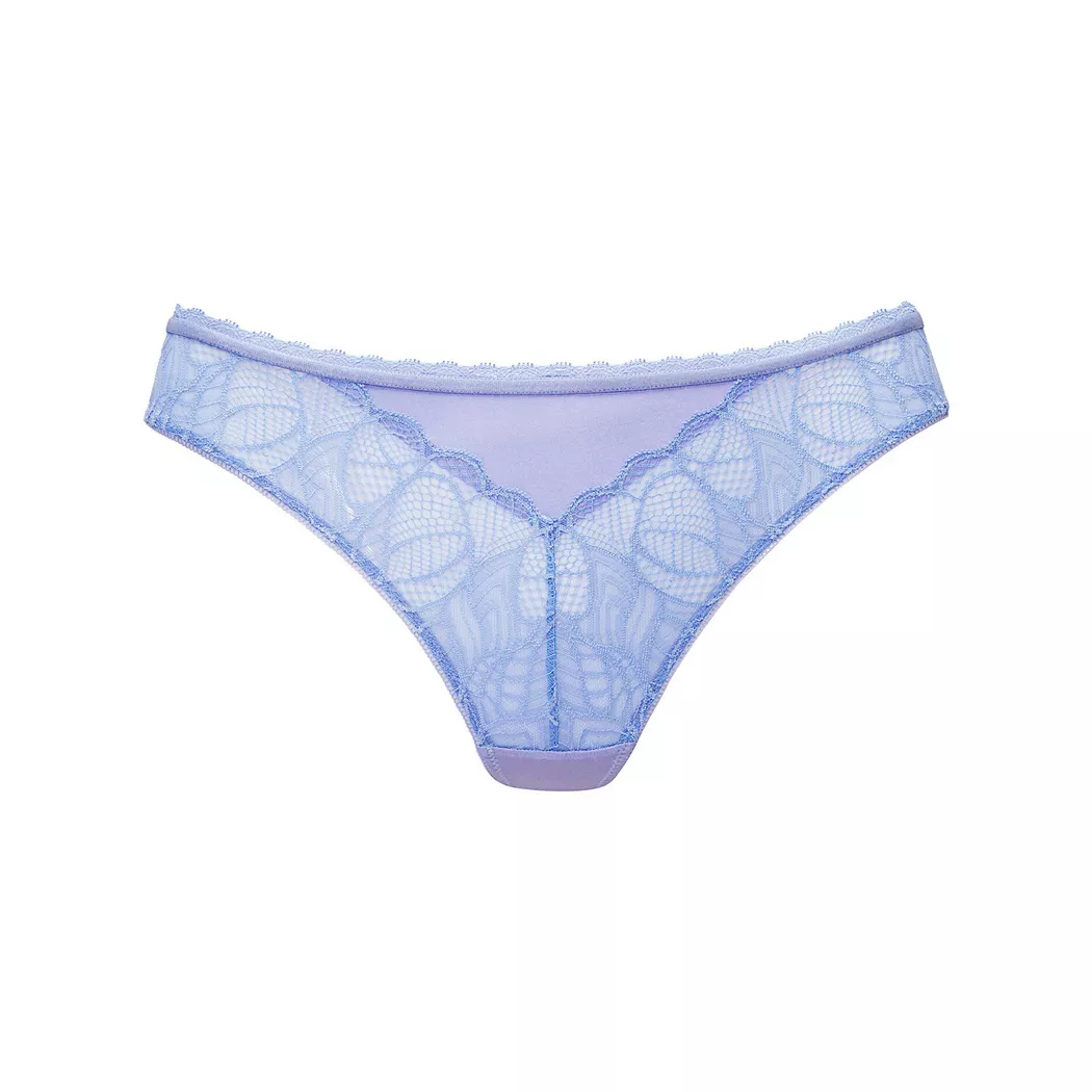 String LASCANA "Alicia", Damen, Gr. 36/38, blau (kornblumenblau), Microtouch, Obermaterial: 84% Polyamid, 16% Elasthan, Unterhosen String, mit schönem Bund aus feiner Spitze