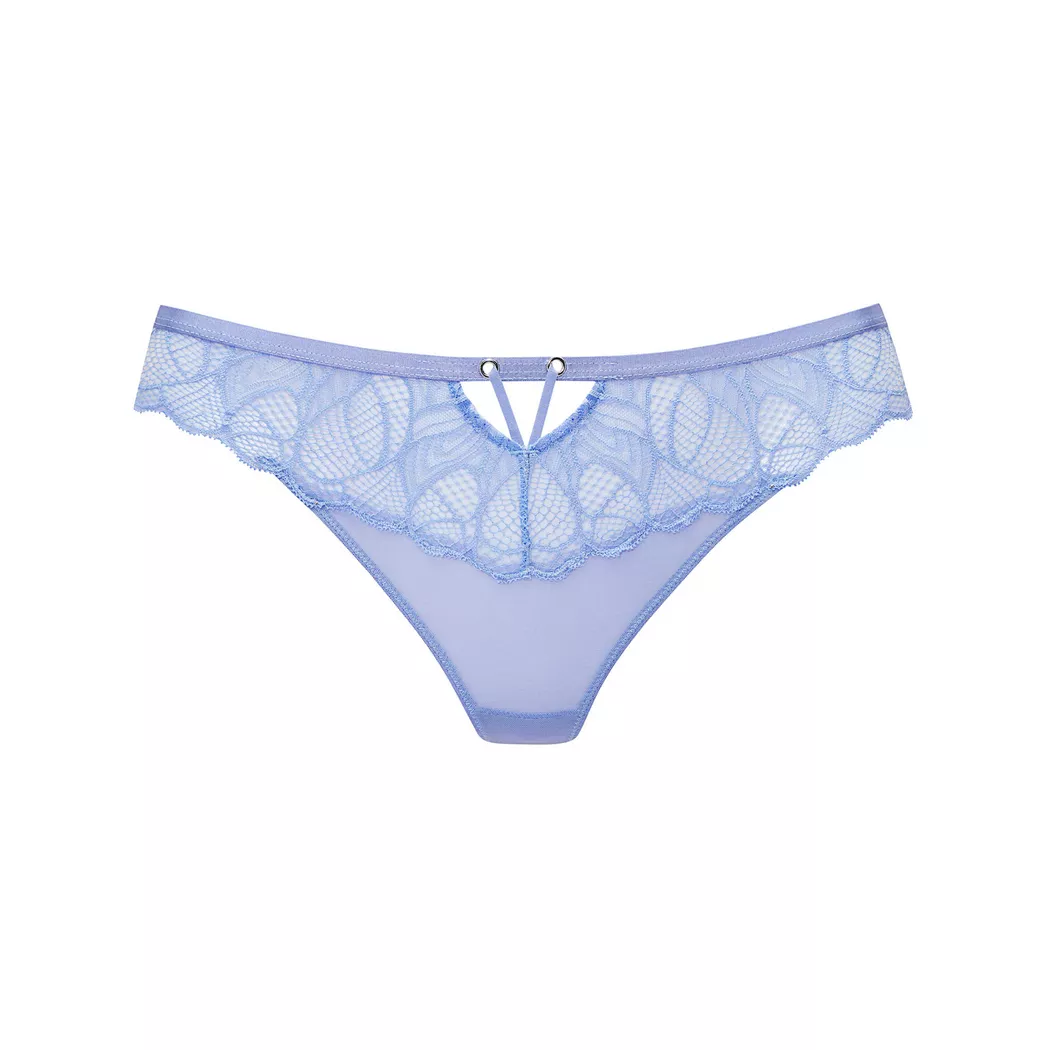 Stringpanty LASCANA "Alicia", Damen, Gr. 40/42, blau (kornblumenblau), Microtouch, Obermaterial: 90% Polyamid, 10% Elasthan, figurbetont, Unterhosen, aus dezent transparenter Spitze