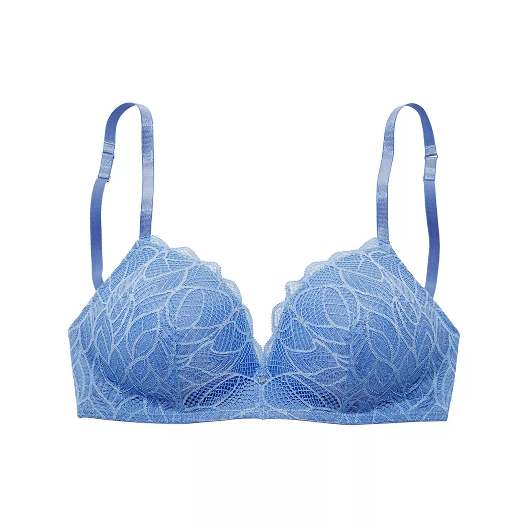 Bralette-BH LASCANA "Alicia", Damen, Gr. 75, Cup B, blau (kornblumenblau), Spitze, Obermaterial: 50% Polyamid, 44% Polyester, 6% Elasthan, BHs, ohne Bügel mit feiner Spitze mit Blättermotiv, Dessous 2