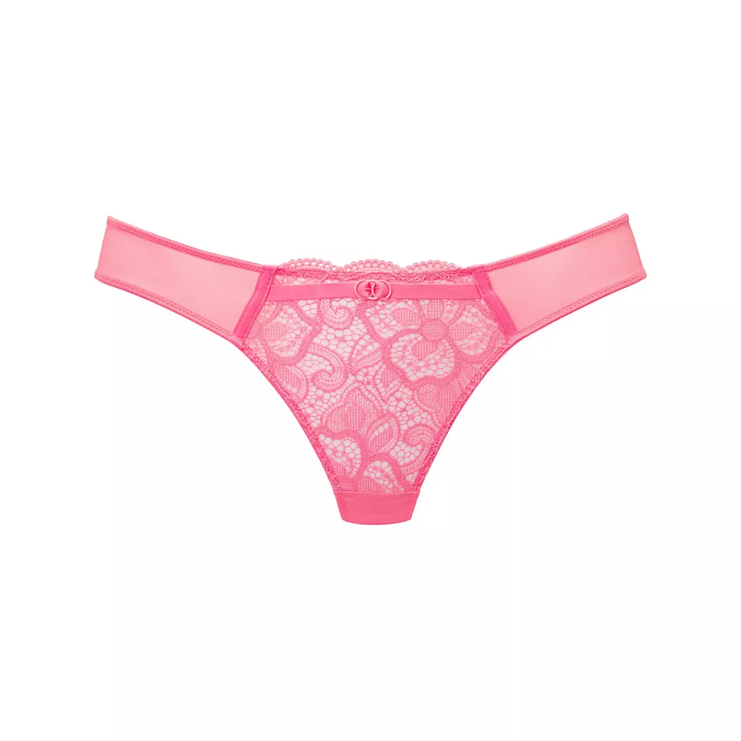 String LASCANA "Nikoletta", Damen, Gr. 36/38, blau (pink), Spitze, Obermaterial: 88% Polyamid, 12% Elasthan, Unterhosen String, aus floraler Spitze und feinem Mesh in transparenter Optik