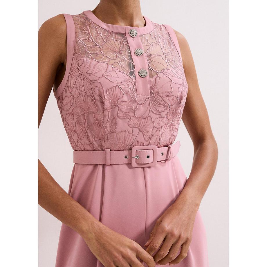 Phase Eight Tuta senza maniche con corpetto in pizzo e cintura  