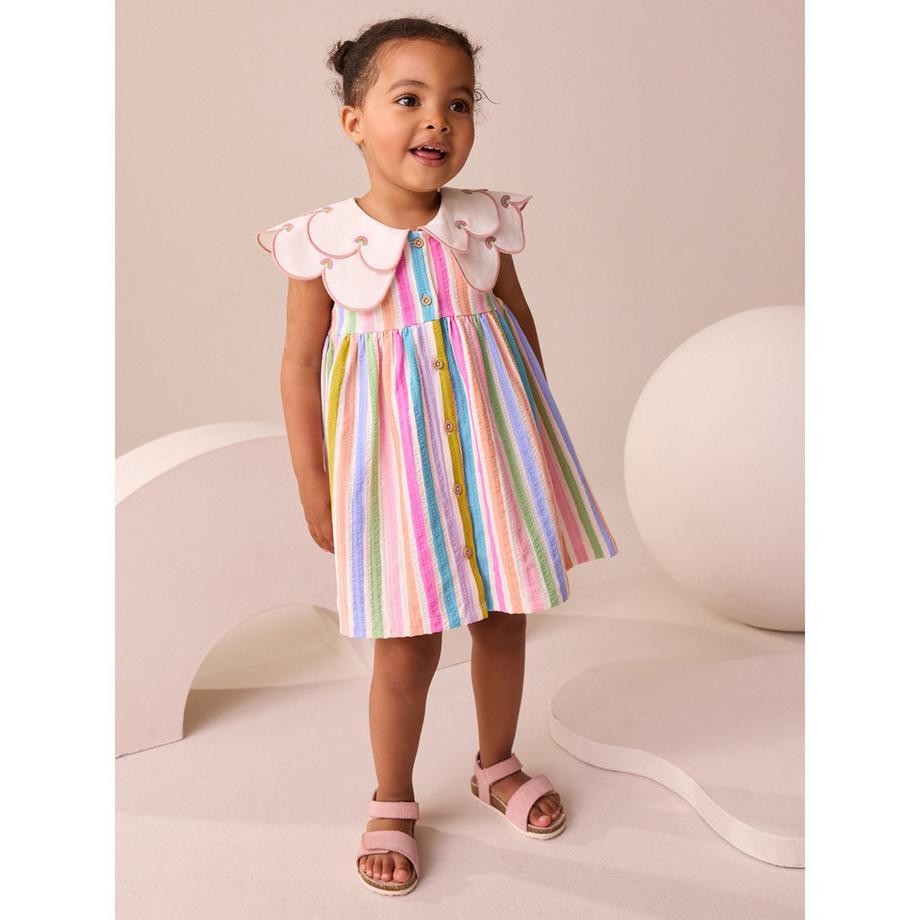 Next Robe Rayures Arc-en-ciel Col Festonné  