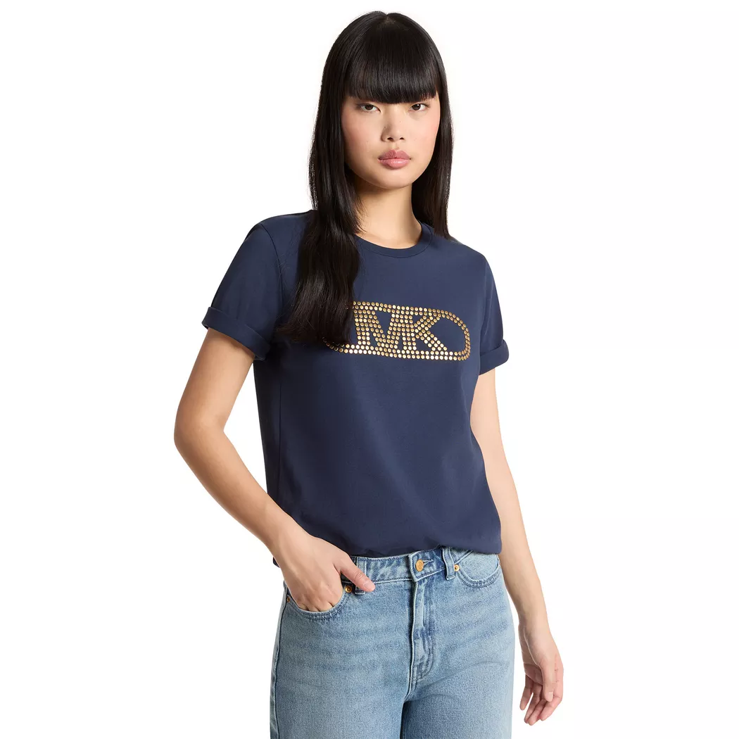 Michael Kors pour femme. MS651SC97J T-shirt logo clous bleu (M), Casuel, Coton, Manche courte