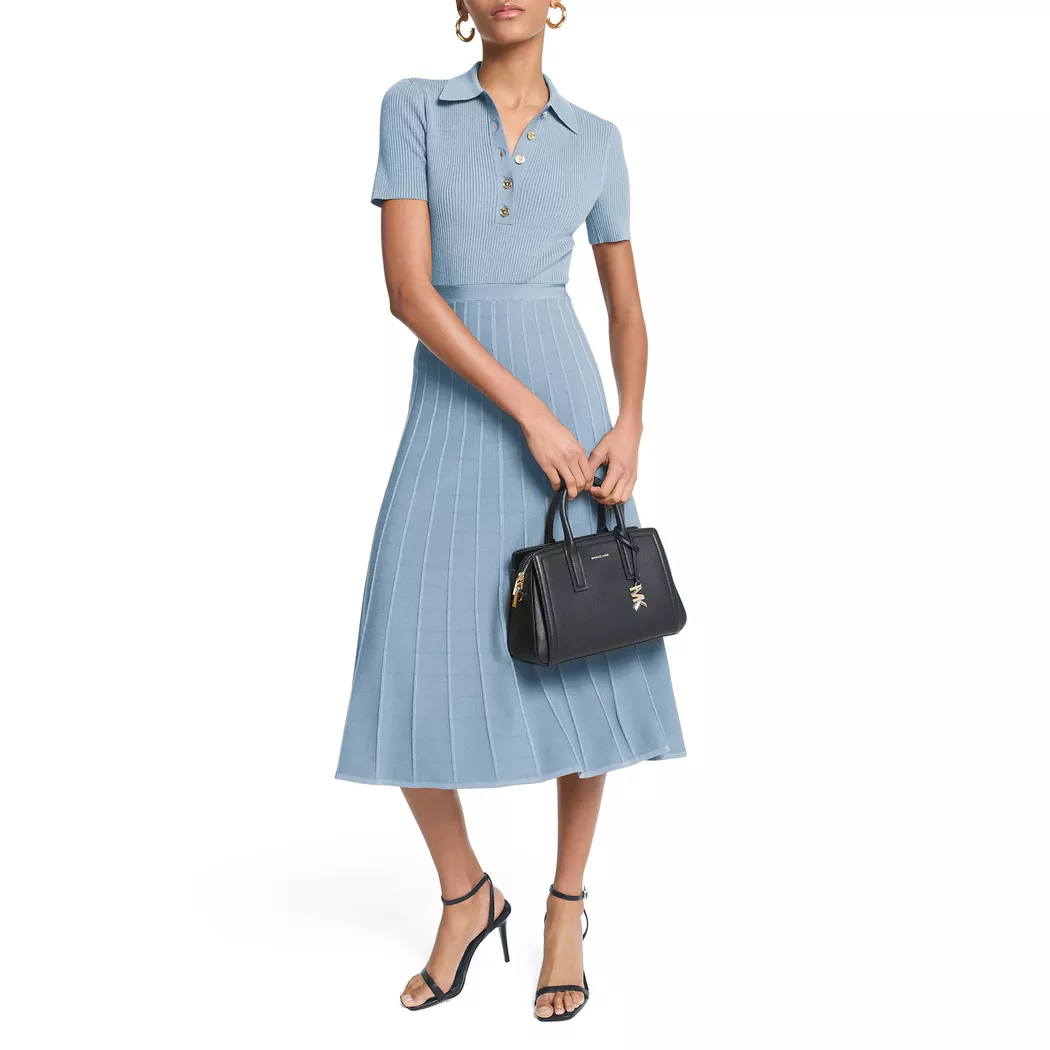 Michael Kors pour femme. MT5834F33D Robe midi en maille côtelée bleue style polo (XS), Casuel, Coton, Manche courte