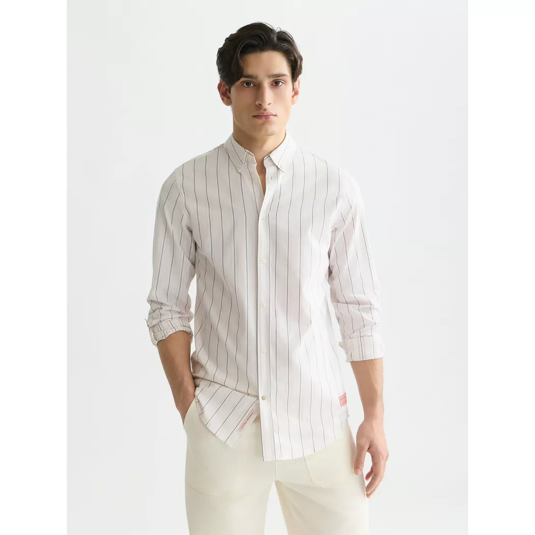 Scotch & Soda Chemise à Manches Longues 182213 Regular Fit Eggnog Stripe XL Homme
