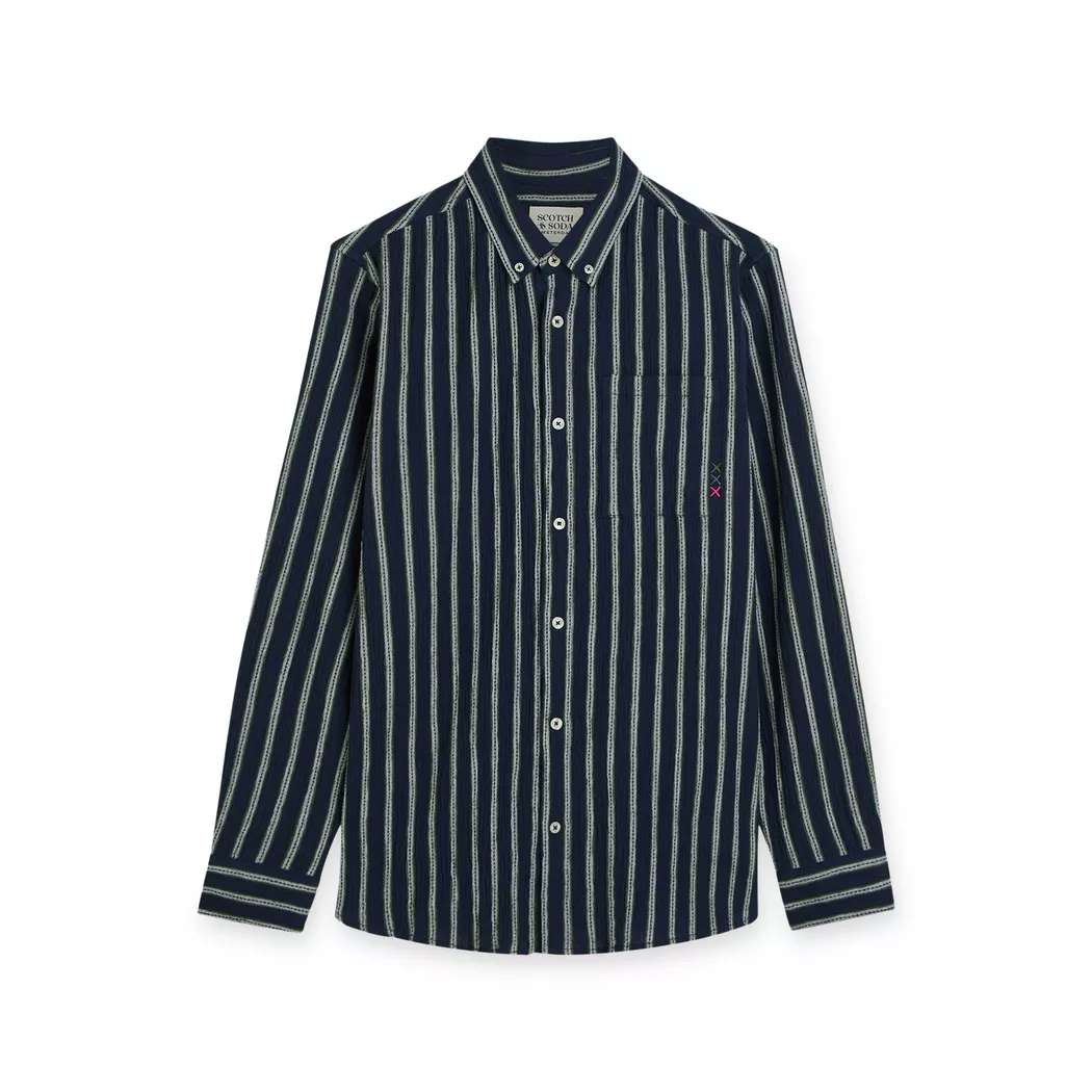Scotch & Soda Chemise à Manches Longues 182214 Regular Fit Garden Green Stripe S Homme