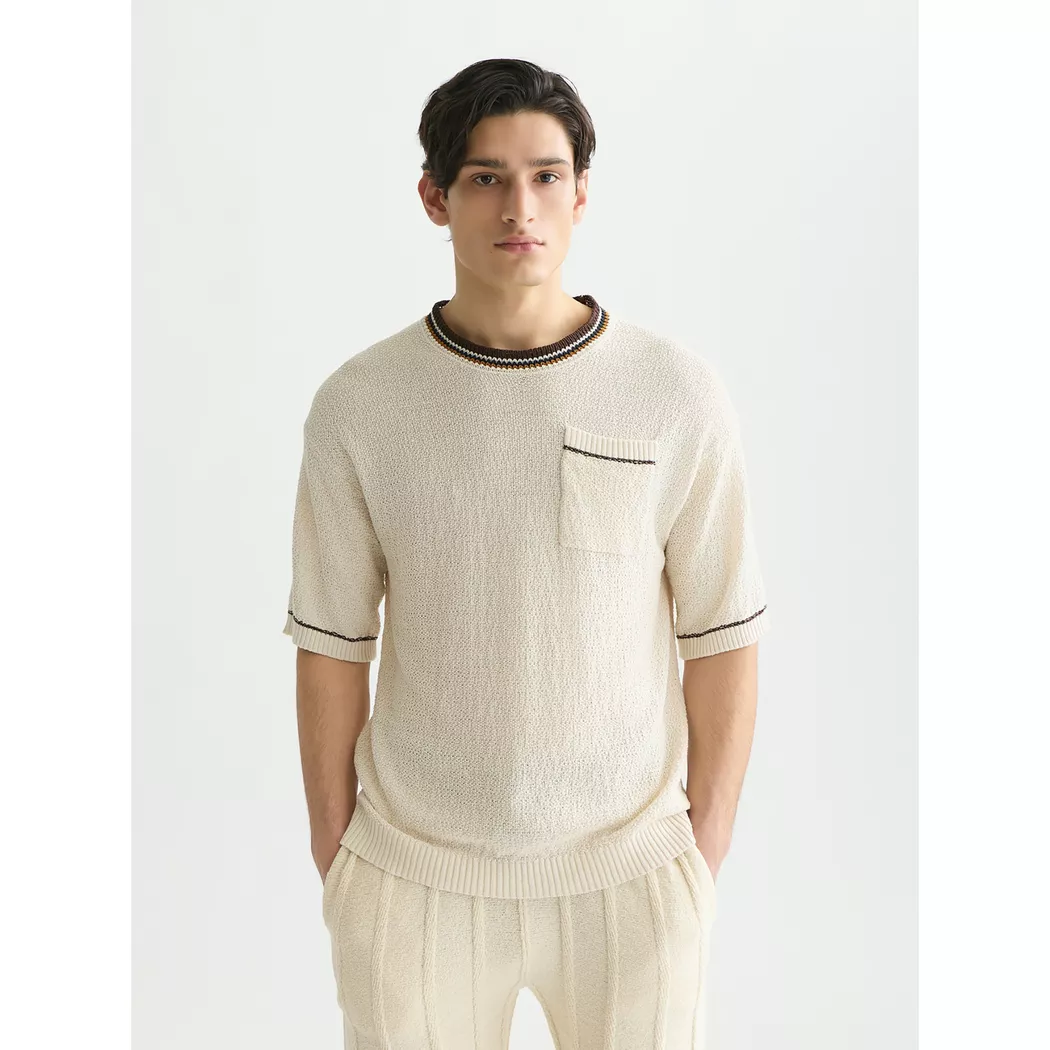 Scotch & Soda Pull à Manches Courtes 182254 Eggnog S Homme