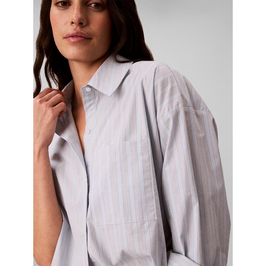 Calvin Klein Cotton Poplin Maglia del pigiama a righe con chiusura a bottoni  