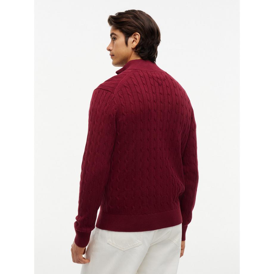 TOMMY HILFIGER Pullover a mezza cerniera con lavorazione a trecce  