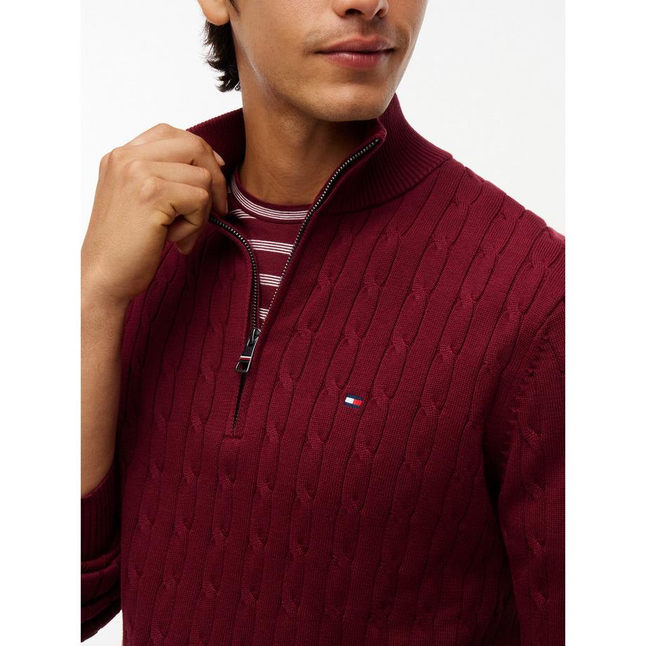 TOMMY HILFIGER Pullover a mezza cerniera con lavorazione a trecce  