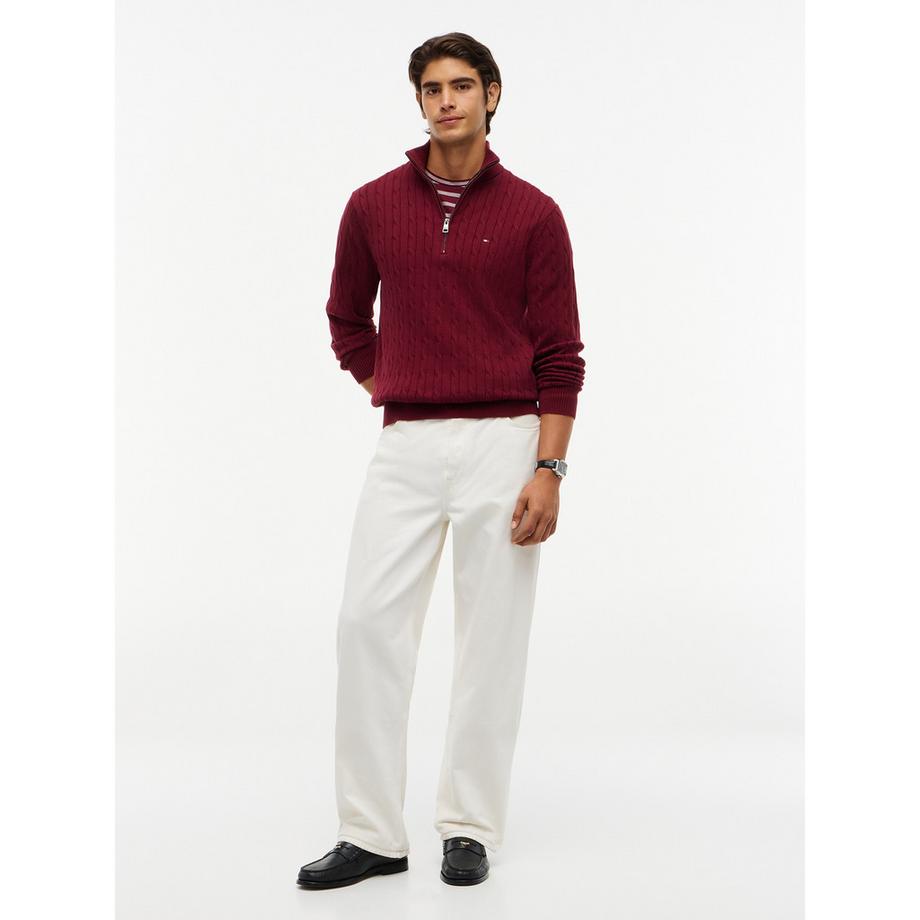 TOMMY HILFIGER Pullover a mezza cerniera con lavorazione a trecce  