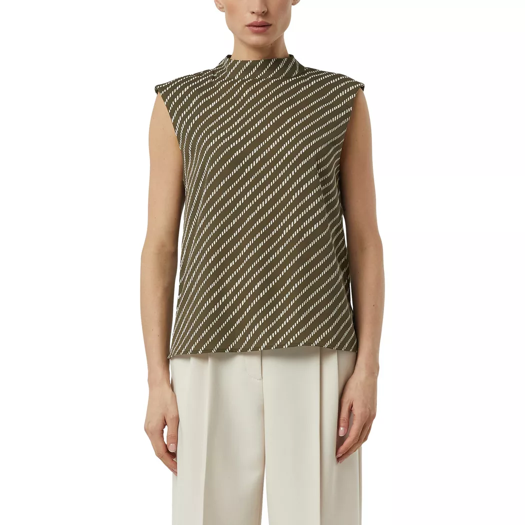 Kurzarmbluse COMMA, Damen, Gr. 44, braun (braun beige), Web, Obermaterial: 95% Polyester, 5% Elasthan, regular fit normal, Rundhals, offene Nähte, Blusen, mit Raffung und Animal-Print