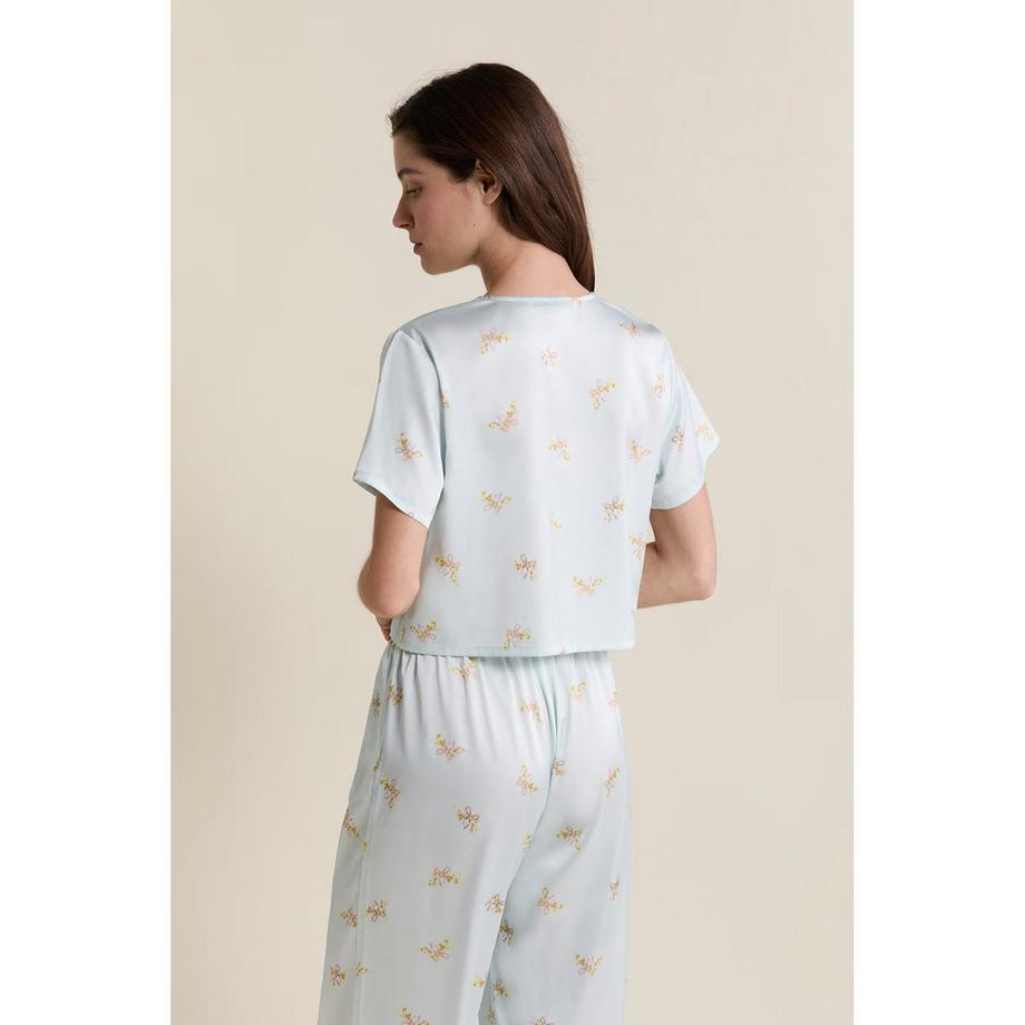 Etam Chemise à Manches Courtes Col V avec Motif Floral  