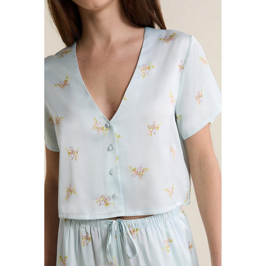 Etam Chemise à Manches Courtes Col V avec Motif Floral  
