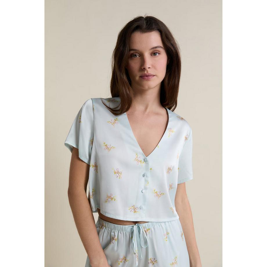 Etam Chemise à Manches Courtes Col V avec Motif Floral  