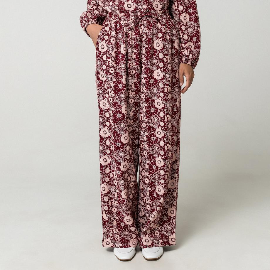 Manor Woman Pantalon à motif floral jambe large  