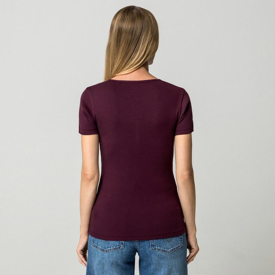 Manor Woman T-shirt Henley côtelé manches courtes  