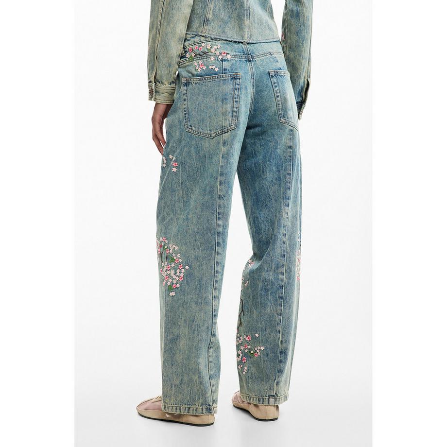 Desigual Jeans brodés fleuris Coupe Relaxed Fit  