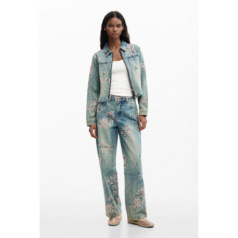 Desigual Jeans brodés fleuris Coupe Relaxed Fit  