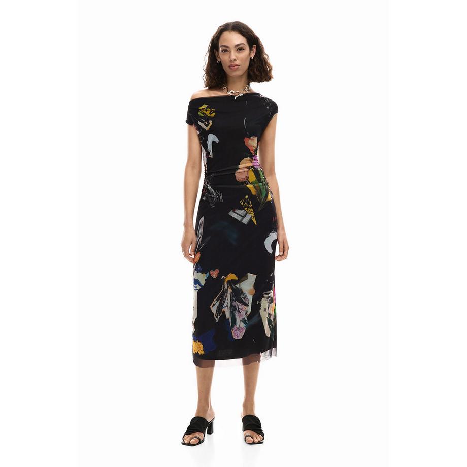 Desigual Vestito Midi Stampato Off-Shoulder  