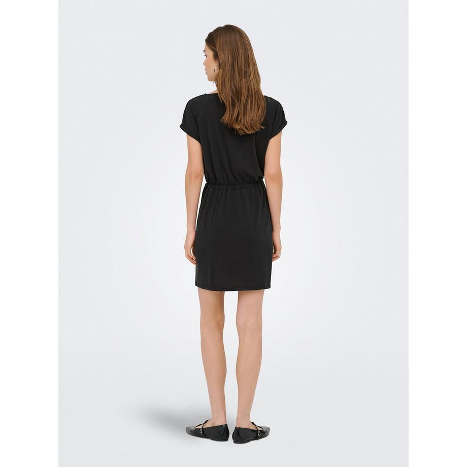 ONLY Kurzarm V-Ausschnitt Kleid mit Tunnelzug Taille  