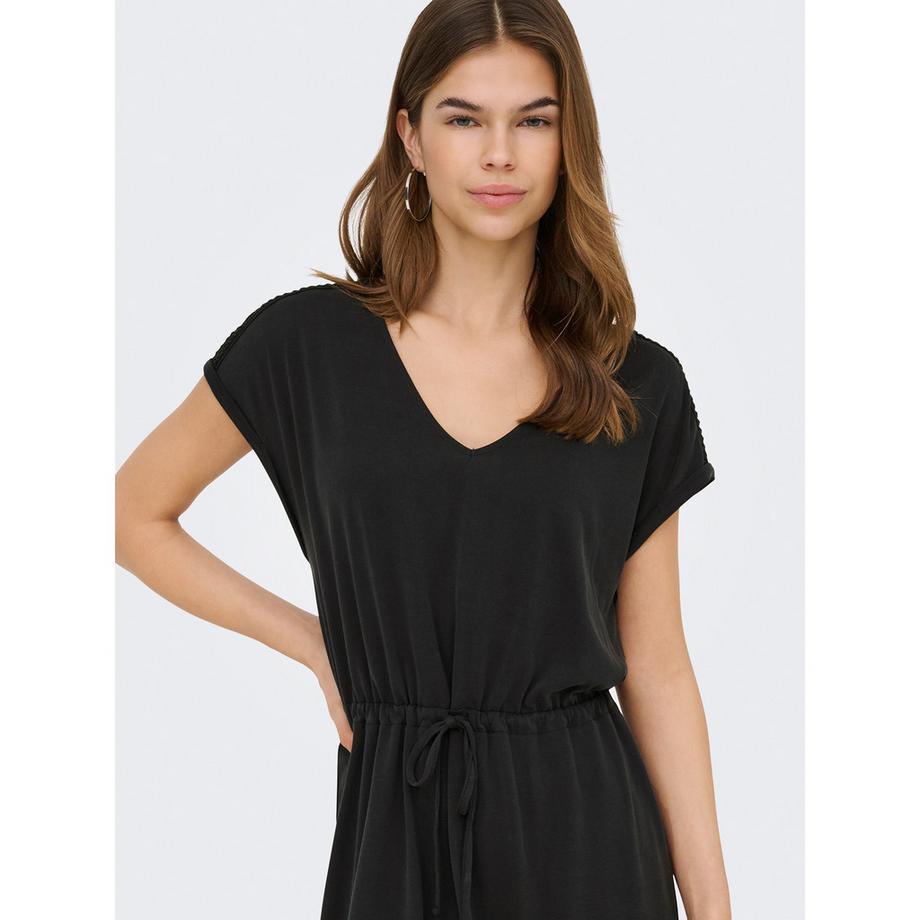 ONLY Kurzarm V-Ausschnitt Kleid mit Tunnelzug Taille  