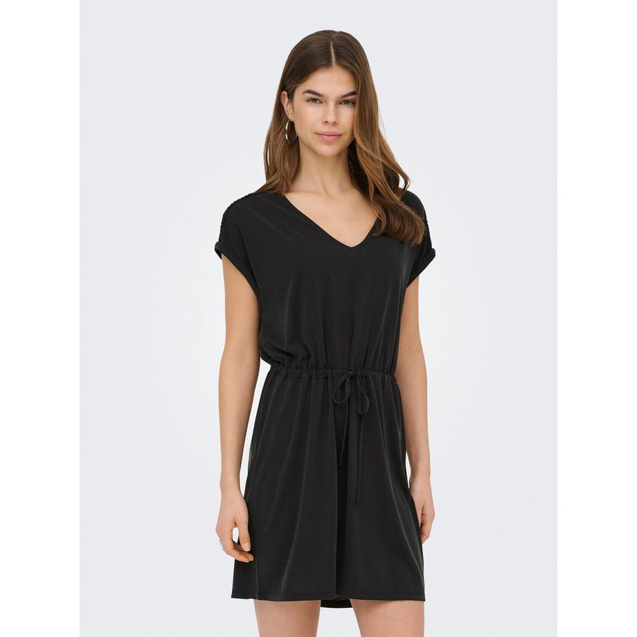 ONLY Kurzarm V-Ausschnitt Kleid mit Tunnelzug Taille  