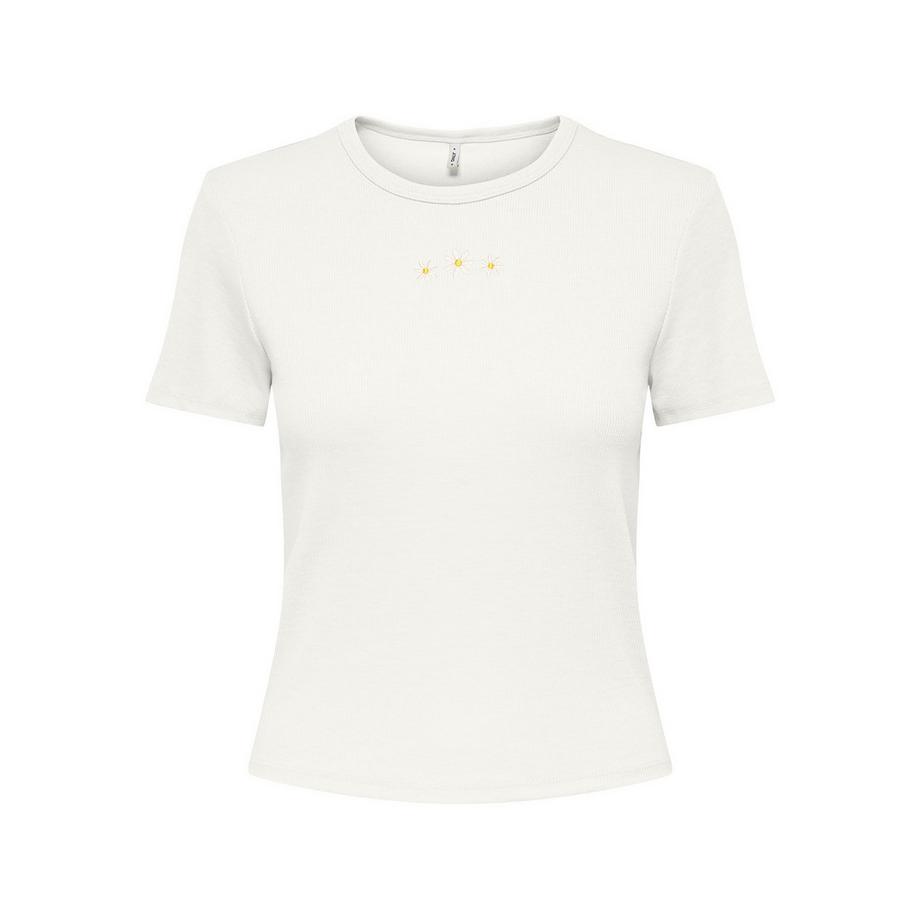 ONLY T-shirt a costine a maniche corte con ricamo a margherita  