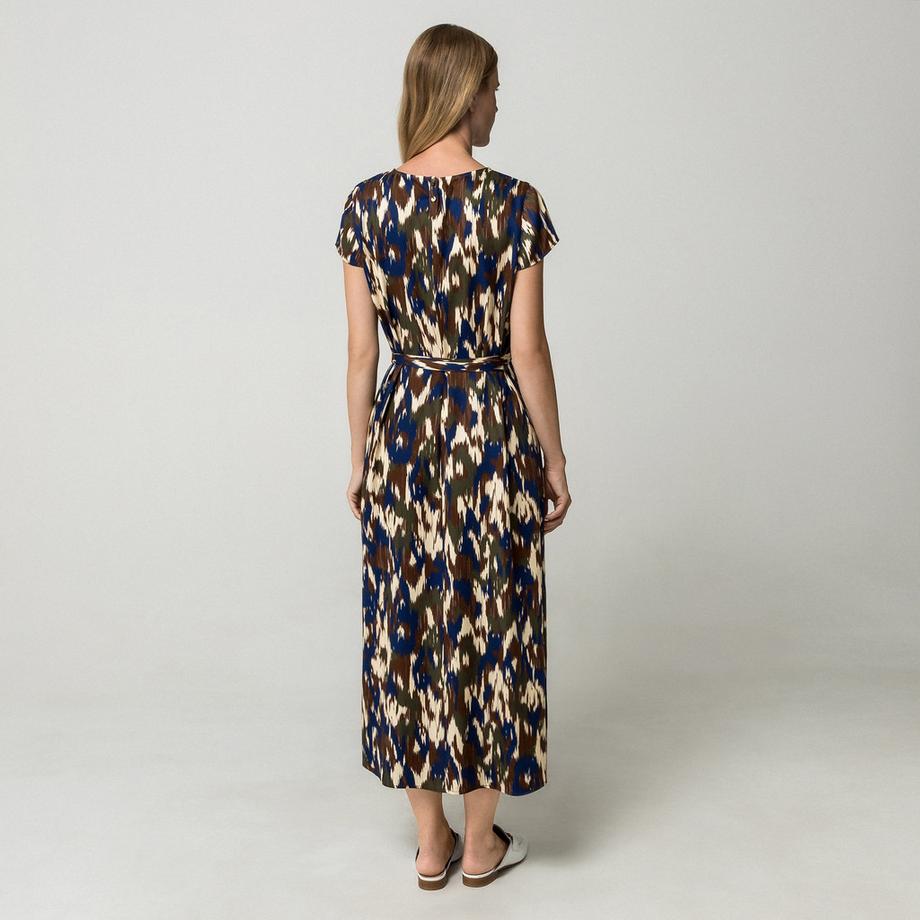 Manor Woman Abito midi con stampa ikat e cintura a fiocco  