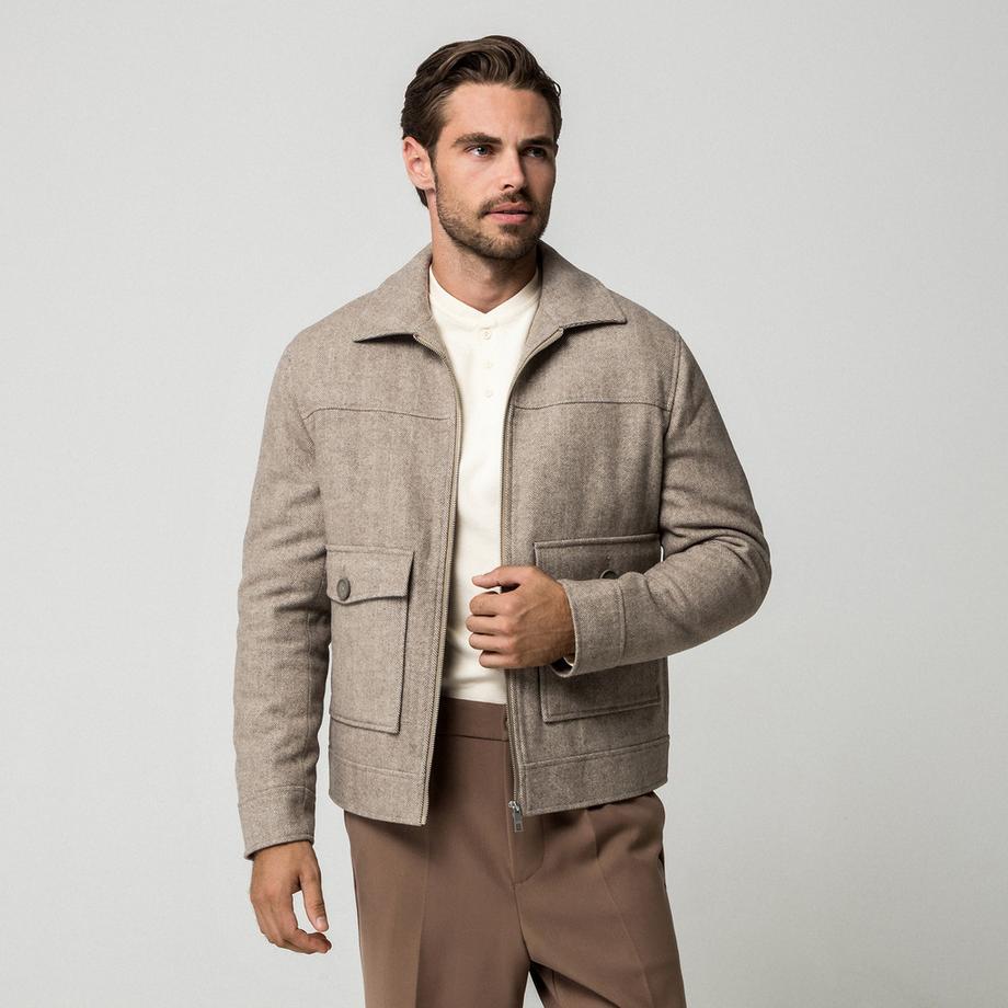 Manor Man Veste Herringbone avec col et poches avant  