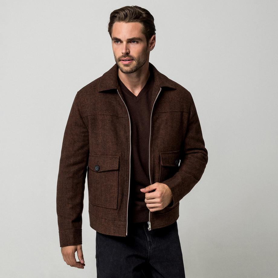Manor Man Veste Herringbone avec col et poches avant  