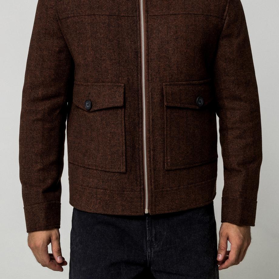 Manor Man Veste Herringbone avec col et poches avant  