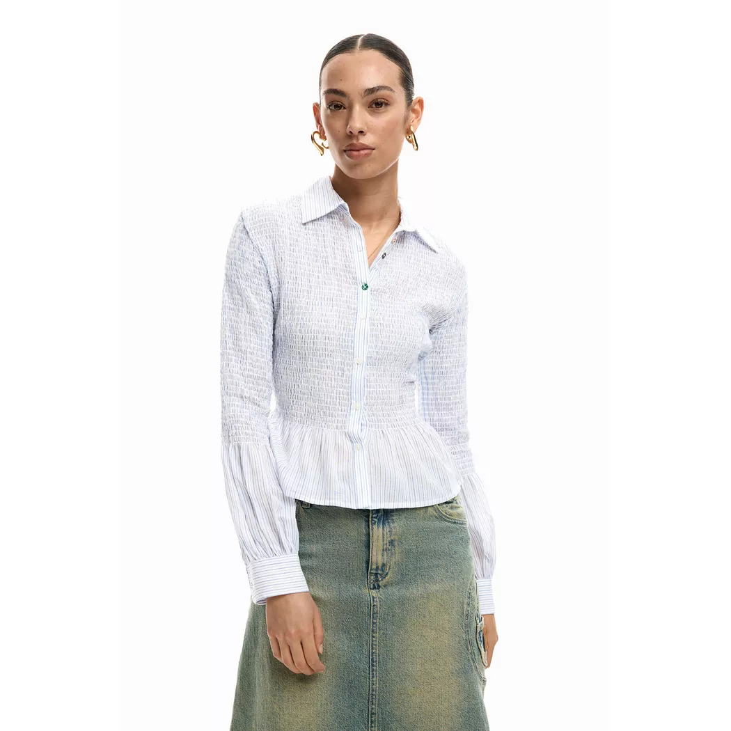 Desigual Chemise froncée à rayures WHITE M female