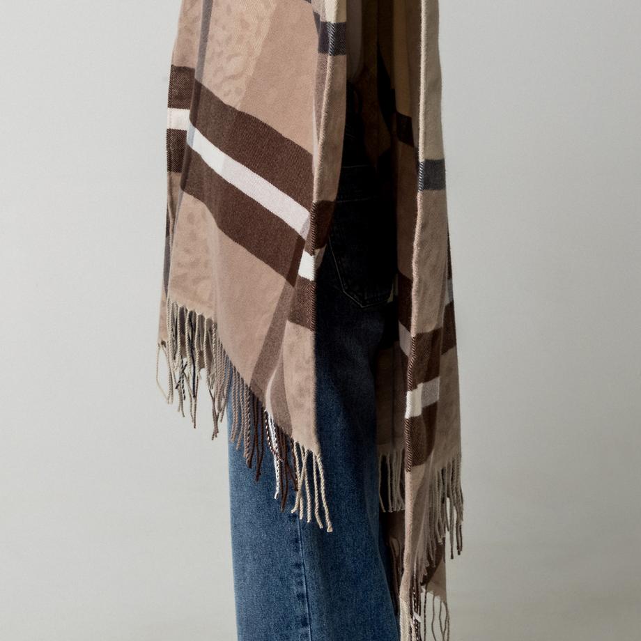 Manor Woman Poncho a quadri con dettaglio stampa leopardo  