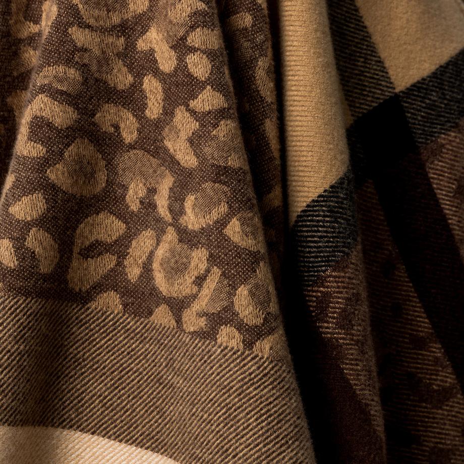 Manor Woman Poncho à carreaux avec détail imprimé léopard  