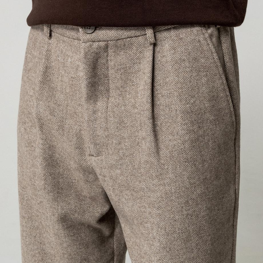 Manor Man Pantalon à carreaux en chevron et pinces  