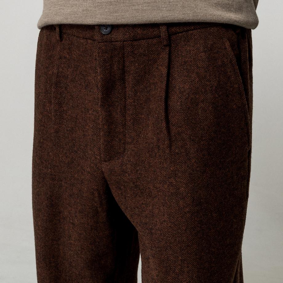 Manor Man Pantalon à carreaux en chevron et pinces  