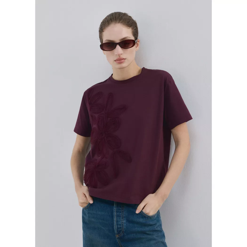 Mango - T-Shirt, für Damen, Weinrot, Größe L