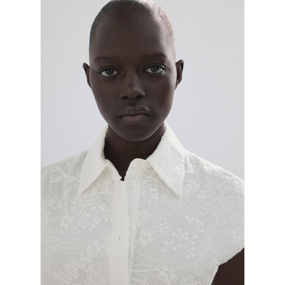 MANGO CATA Ärmelloses besticktes Midi-Hemdblusenkleid  